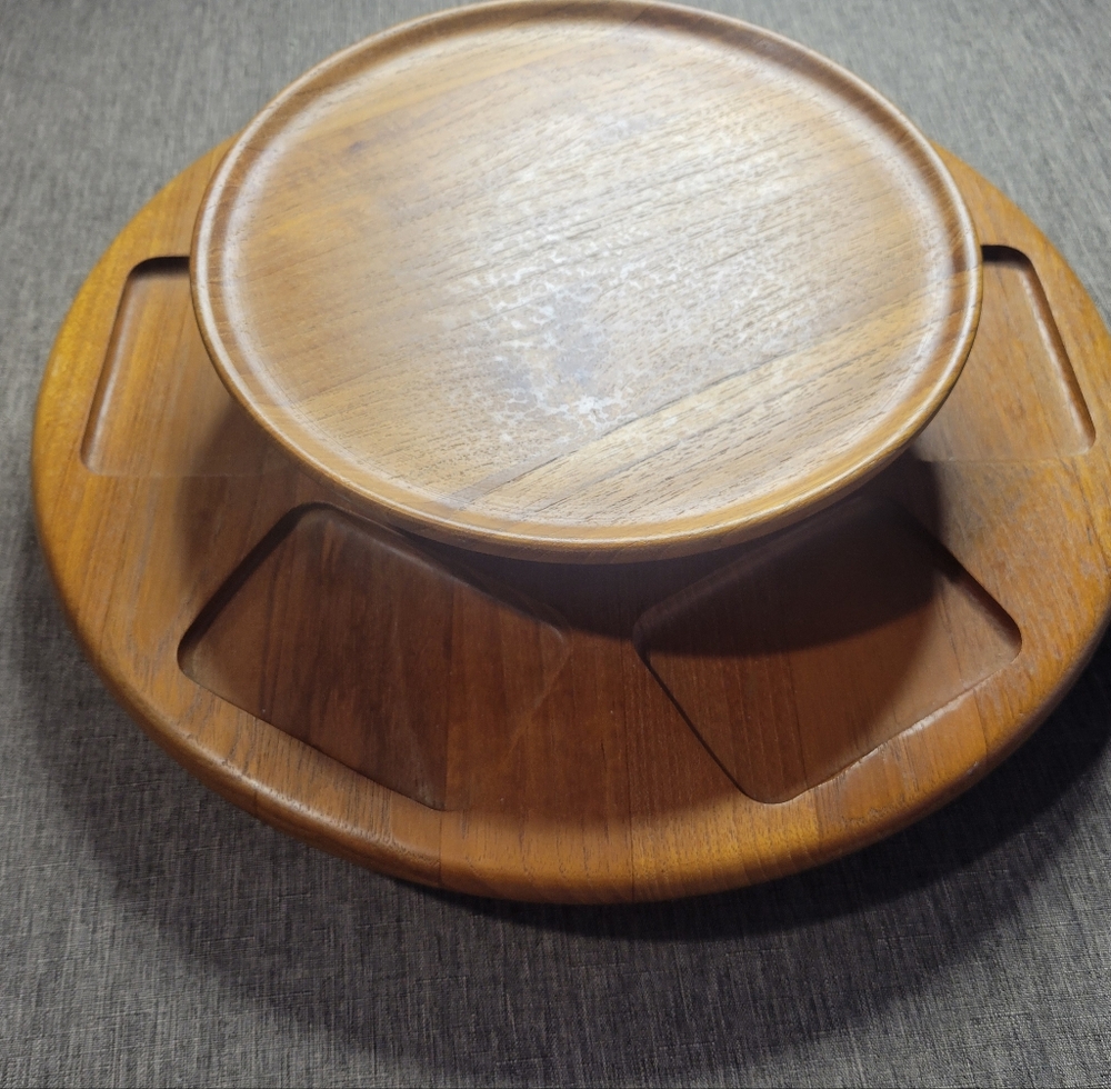 Mid Century 1960s Danish Teak Digsmed Lazy Susan Serving Tray